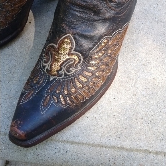 Corral Ladies Distressed Brown Wing Fleur De Lis Sequence Boot size 9.5 - Picture 11 of 16